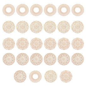 32шт. 4 стили латунные филигранные соединительные элементы звенья, гравированные металлические украшения, плоско-круглые