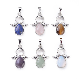 Natural & Synthetic Mixed Gemstone Pendants, with Platinum Plated Brass Findings, Angel