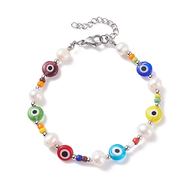 Natural Pearl & Evil Eye Protection Beaded Bracelet for Women