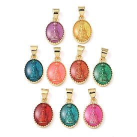 Латунь эмаль подвески, овал с подвеской девы марии, без свинца и без кадмия, долговечный, реальный 18 k позолоченный