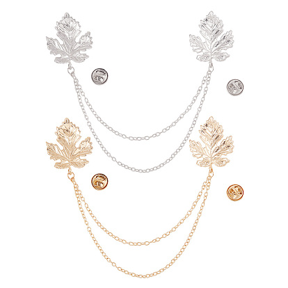 2шт 2 цвета двойной кленовый лист подвесная цепочка брошь, булавка с кисточкой из сплава для воротника рубашки костюма