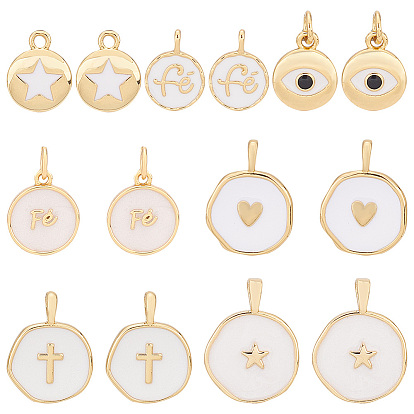 14 шт 7 стиль латунные эмалевые подвески, долговечный, плоский круглый с крестом и сердцем и звездой