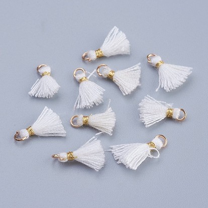 Nylon Tassels Pendant Decorations, Mini Tassel, with Golden Tone Iron Findings