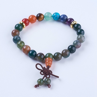 Chakra Jewelry Natural Gemstone Stretch Mala Bead Bracelets, with Rubber and Alloy Finding