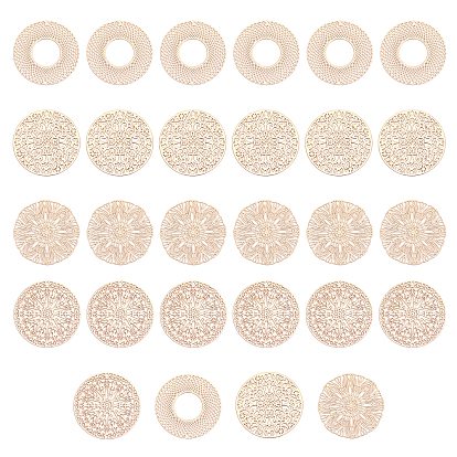 32шт. 4 стили латунные филигранные соединительные элементы звенья, гравированные металлические украшения, плоско-круглые