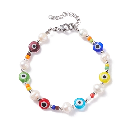 Natural Pearl & Evil Eye Protection Beaded Bracelet for Women