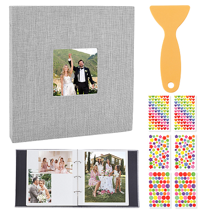 Albums photo à faire soi-même, 1 Livre porte-photocartes carré en lin, avec 1 ensemble d'autocollants en papier, pour bricolage album photo journal intime décoration de scrapbook