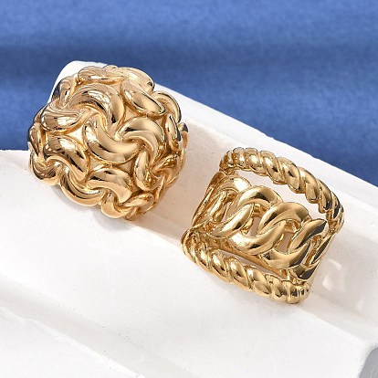 304 Stainless Steel Wide Band Finger Rings, Chain Shape