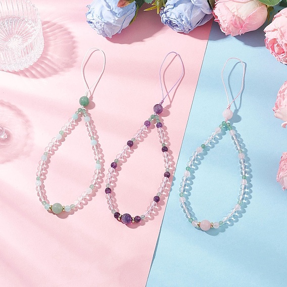 Gemstone Mobile Straps, with Nylon Threads