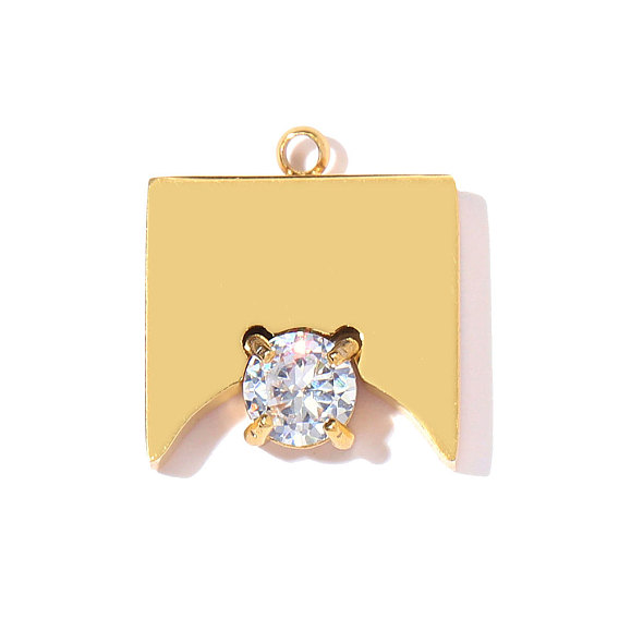 Подвески из кубического циркония из нержавеющей стали, ионное покрытие (ip), прямоугольник амулеты, прозрачные, зеркальная полировка