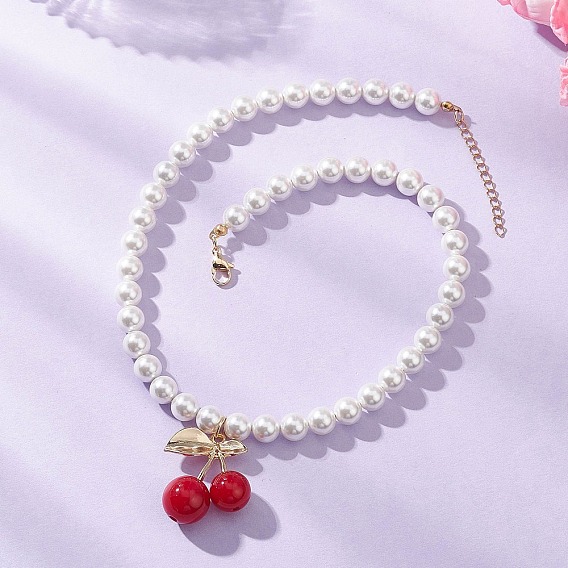 Латунная смола, подвеска из красной вишни, ожерелье из круглых белых ракушек с жемчужными бусинами