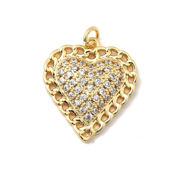 Латунные микро проложить кубического циркония подвески, без кадмия и без свинца, сердце, реальный 16 k позолоченный, с целью перехода в кольце