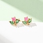 Brass Micro Pave Cubic Zirconia Stud Earrings for Women, Flower