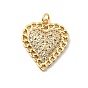 Латунные микро проложить кубического циркония подвески, без кадмия и без свинца, сердце, реальный 16 k позолоченный, с целью перехода в кольце
