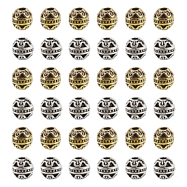 40Pcs 2 Colors Tibetan Style Alloy Beads, Round