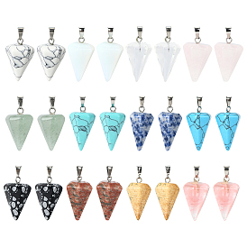 11pcs 11 style Cone/Spike/Pendulum Natural & Synthetic Gemstone Pendants, with Platinum Plated Iron Findings