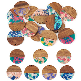 14 шт. 7 подвески из цветной смолы и ореха, плоско-круглые