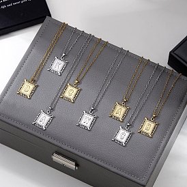 Rectangle with Letter Stainless Steel Pendants Necklaces for Women