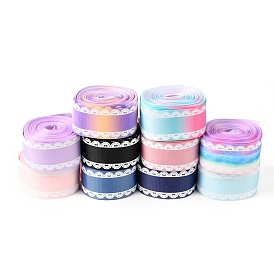 Polyester Printed Grosgrain Ribbon, Single Face Lace Pattern, for DIY Handmade Craft, Gift Decoration