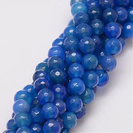 Natural Agate Beads Strands, Dyed, Faceted, Round, 8mm, Hole: 1mm, about 47pcs/strand, 14 inch