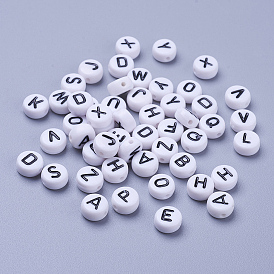 Acrylic Horizontal Hole Letter Beads, Random Mixed Letters, Flat Round with Polish Alphabet