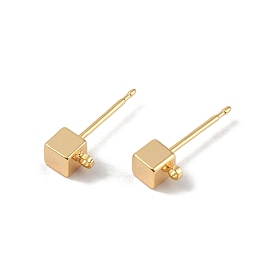 Brass Stud Earring Findings, with Loop, Cube