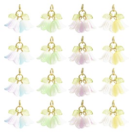 16pcs pendentifs acryliques, avec embouts en laiton et 304 anneaux de saut en acier inoxydable, fleur
