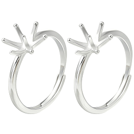 2шт. регулируемые кольца с родиевым покрытием 925 компоненты из стерлингового серебра, 6 настройки зубчатого кольца