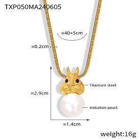 Cute Titanium Steel & Plastic Imitation Pearl Pendant Neckalces for Women, with Snake Chains, Rabbit