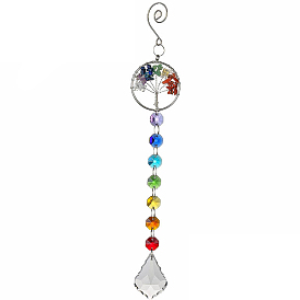 Cristal araña candelabros prismas, colgantes de chakra octogon, con chips de piedras preciosas, para casa, decoración del jardín, plano y redondo con el árbol de la vida