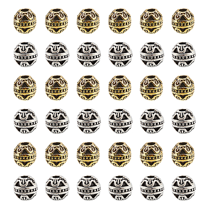 40Pcs 2 Colors Tibetan Style Alloy Beads, Round