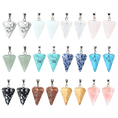 11pcs 11 style Cone/Spike/Pendulum Natural & Synthetic Gemstone Pendants, with Platinum Plated Iron Findings