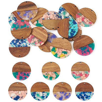 14 шт. 7 подвески из цветной смолы и ореха, плоско-круглые
