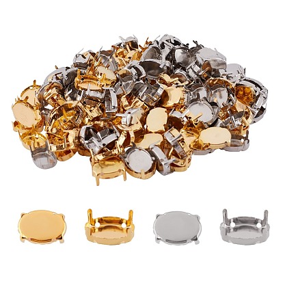 201 Stainless Steel Sew on Prong Settings, Claw Settings for Pointed Back Rhinestone, Oval