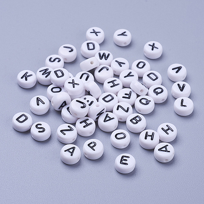 Acrylic Horizontal Hole Letter Beads, Random Mixed Letters, Flat Round with Polish Alphabet