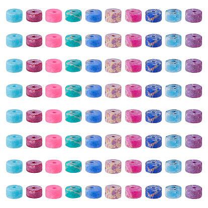 250 шт. 10 наборы окрашенных синтетических бусин из императорской яшмы, матовые, Плоский круглый / диск, Heishi бусы