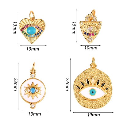 4Pendentif à breloque en forme d'œil en laiton rond plat en forme d'œil en zircon pendentif à breloques en œil de zircon pour la fabrication de bijoux