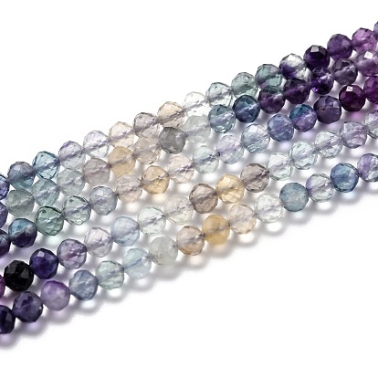 Natural Fluorite Beads Strands, Gradient color, Faceted, Round