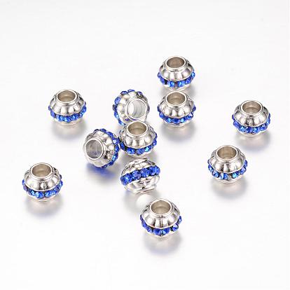 Rhinestone European Beads, Large Hole Beads, with CCB Plastic Findings, Rondelle