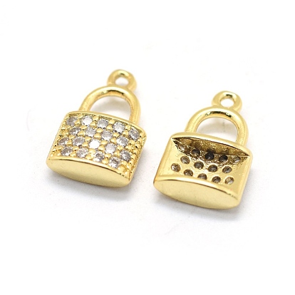Brass Micro Pave Cubic Zirconia Charms, Padlock, Clear
