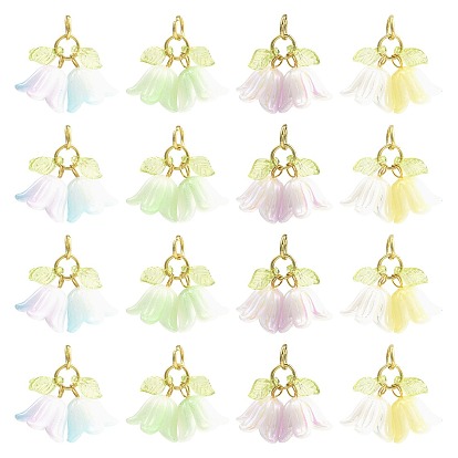 16pcs pendentifs acryliques, avec embouts en laiton et 304 anneaux de saut en acier inoxydable, fleur
