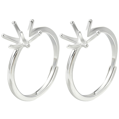 2шт. регулируемые кольца с родиевым покрытием 925 компоненты из стерлингового серебра, 6 настройки зубчатого кольца