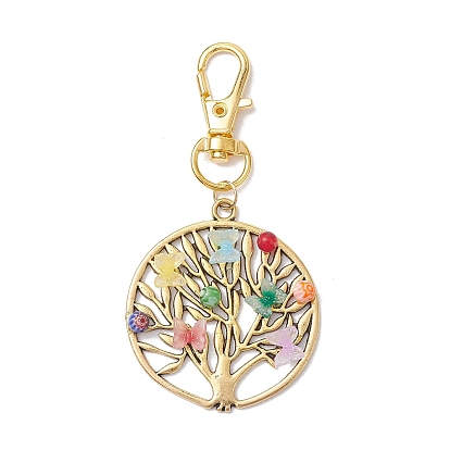 Décorations à pendentif en alliage arbre de vie, Papillon au chalumeau et fermoirs pivotants, breloques pour ornements de porte-clés de sac