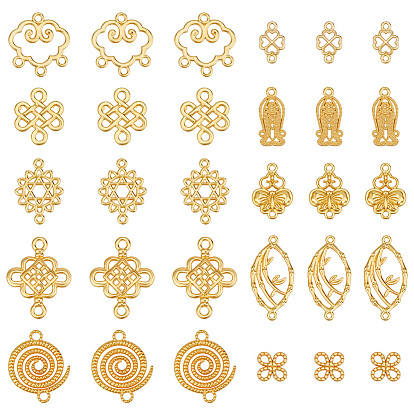 200 pcs 10 styles charmes de connecteur en alliage, nuage vierge nœud chinois, or
