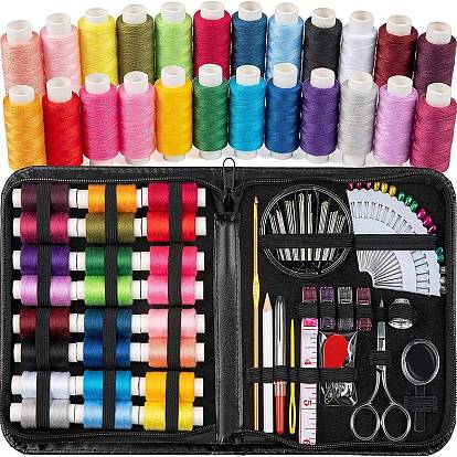 Sewing Tool Sets, including Stainless Steel Scissor, Polyester Thread, Needles Box, Needle Threaders, Button, Iron Thimble, Tape Measure, Sewing Seam Rippers, Head Pins, Safety Pin, Zipper Storage Bag