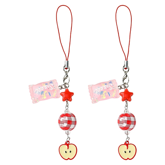 2Correas para móvil de acrílico, madera, aleación y resina, manzana, Platino