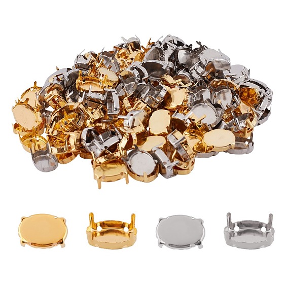 201 Stainless Steel Sew on Prong Settings, Claw Settings for Pointed Back Rhinestone, Oval