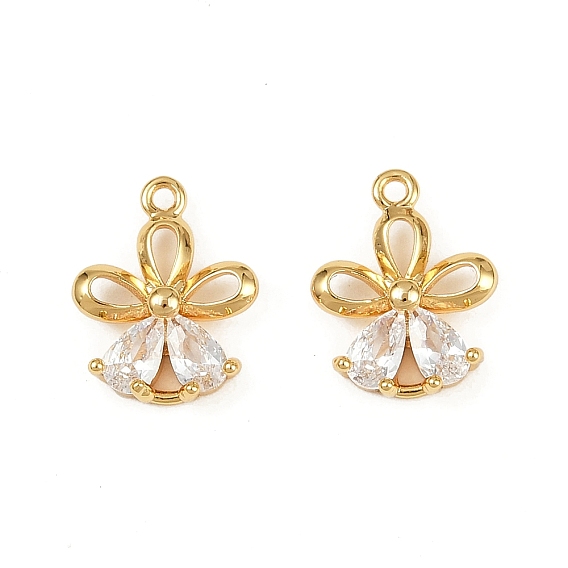 Латунные микропаве прозрачные кубические циркониевые подвески, цветок, долговечный, без никеля 