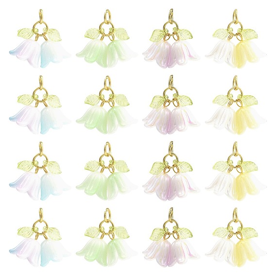 16pcs colgantes de acrílico, con fornituras de latón y 304 anillas de acero inoxidable, flor