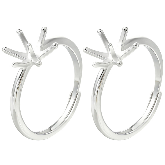 2шт. регулируемые кольца с родиевым покрытием 925 компоненты из стерлингового серебра, 6 настройки зубчатого кольца